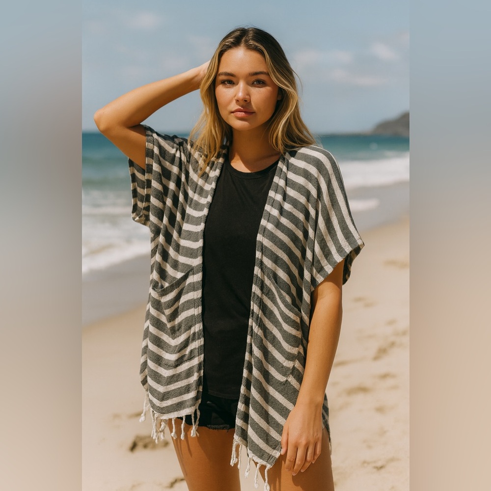 Abercrombie & Fitch Fringe Open-Front Kimono Cardigan